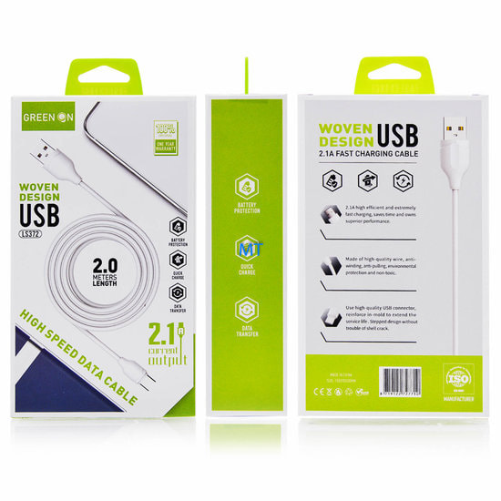 Green on fast charge data cable, MICRO 2M