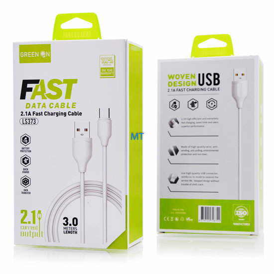 Green on fast charge data cable, MICRO 3M
