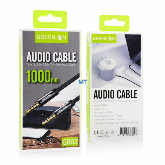 Green On 3.5mm Aux Cable 1M