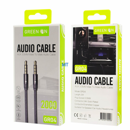 Green On 3.5mm Aux Cable 2M