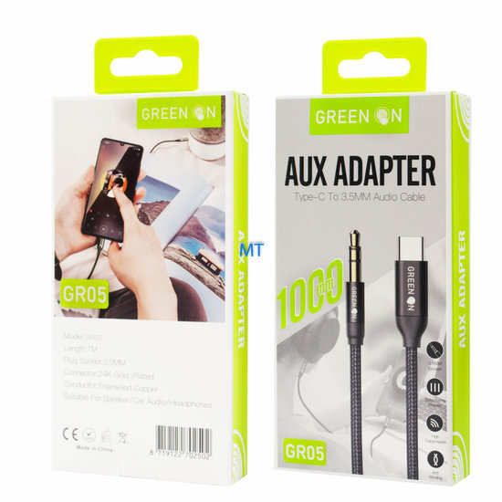 Green On USB-C To 3.5mm Aux 1M