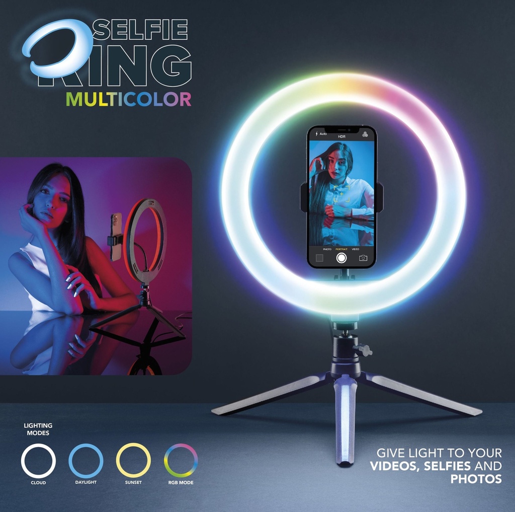 CELLULARLINE UNIVERSAL SELFIE RING MULTICOLOUR WITH ADJUSTABLE BRIGHTNESS