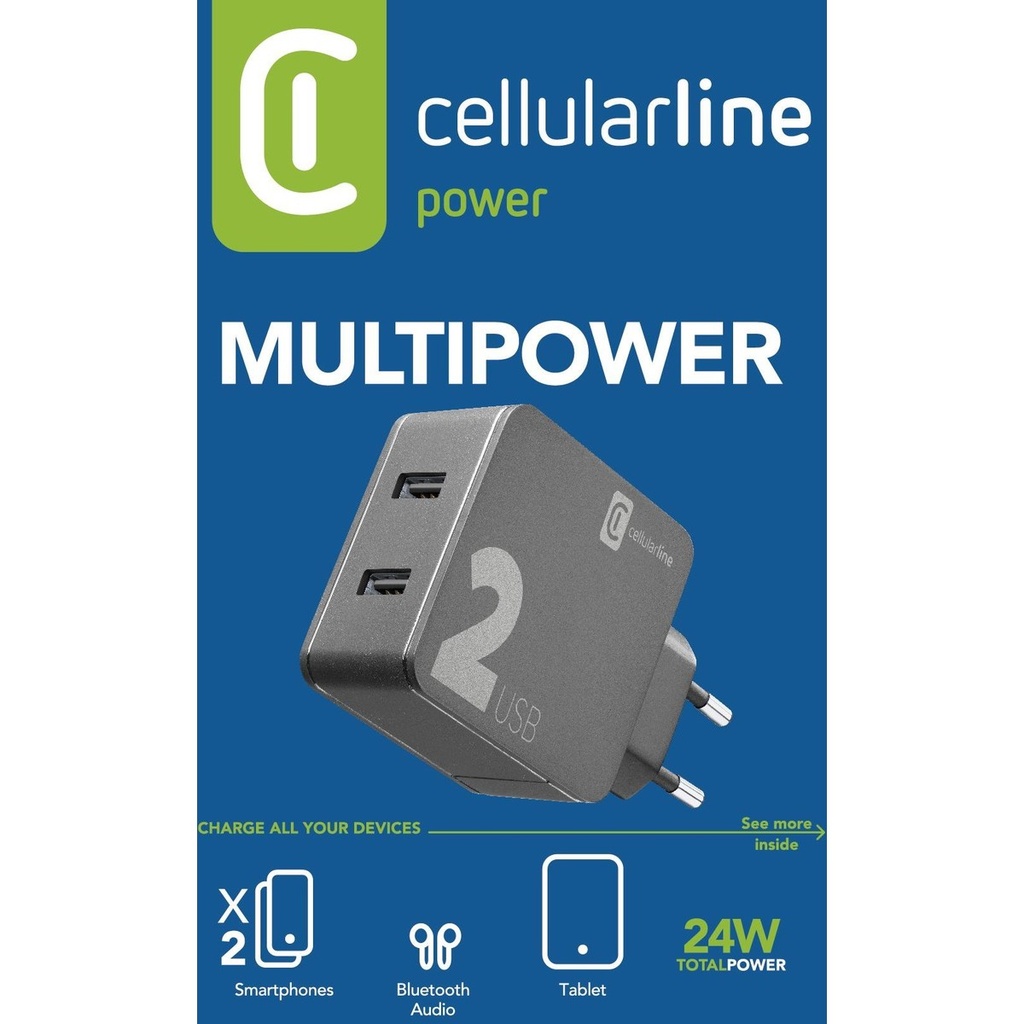 CELLULARLINE CHARGER 2USB 12W +12W BLACK.
